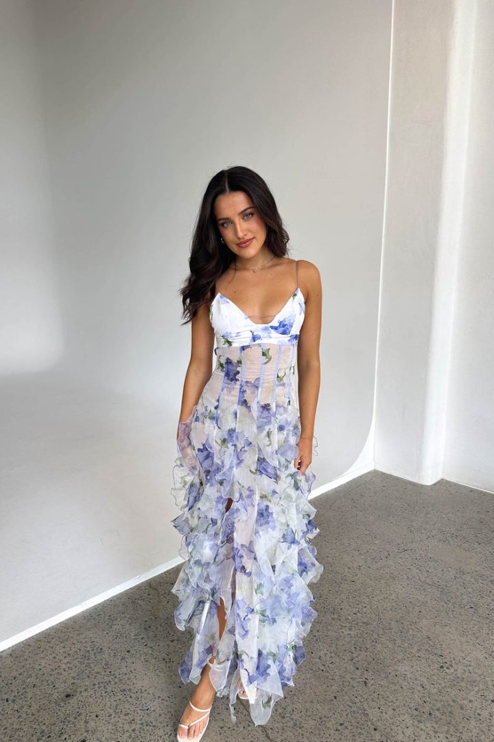 Women's Floral Maxi Dress Pleated Summer