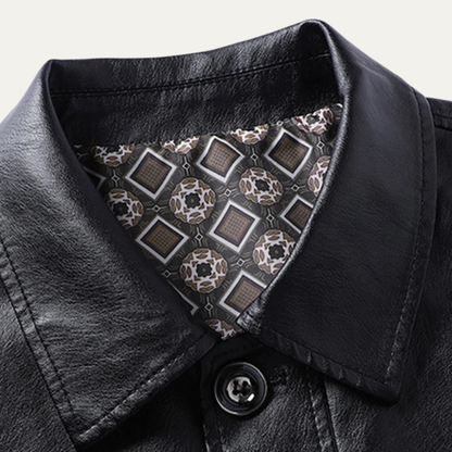 Men's Leather Button Up Winter Jacket