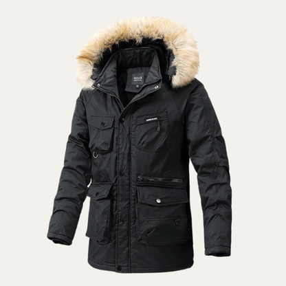 Men's Down Jacket Hooded Long Outdoor Multi Pocket
