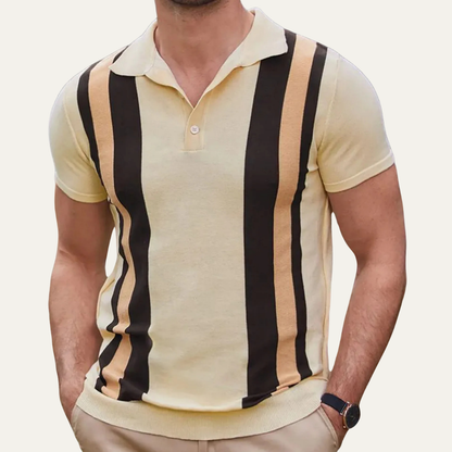 Men's Striped Knit Polo Shirt Casual Retro Style
