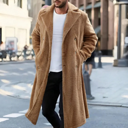 Men's Double Breasted Plush Winter Coat Brown
