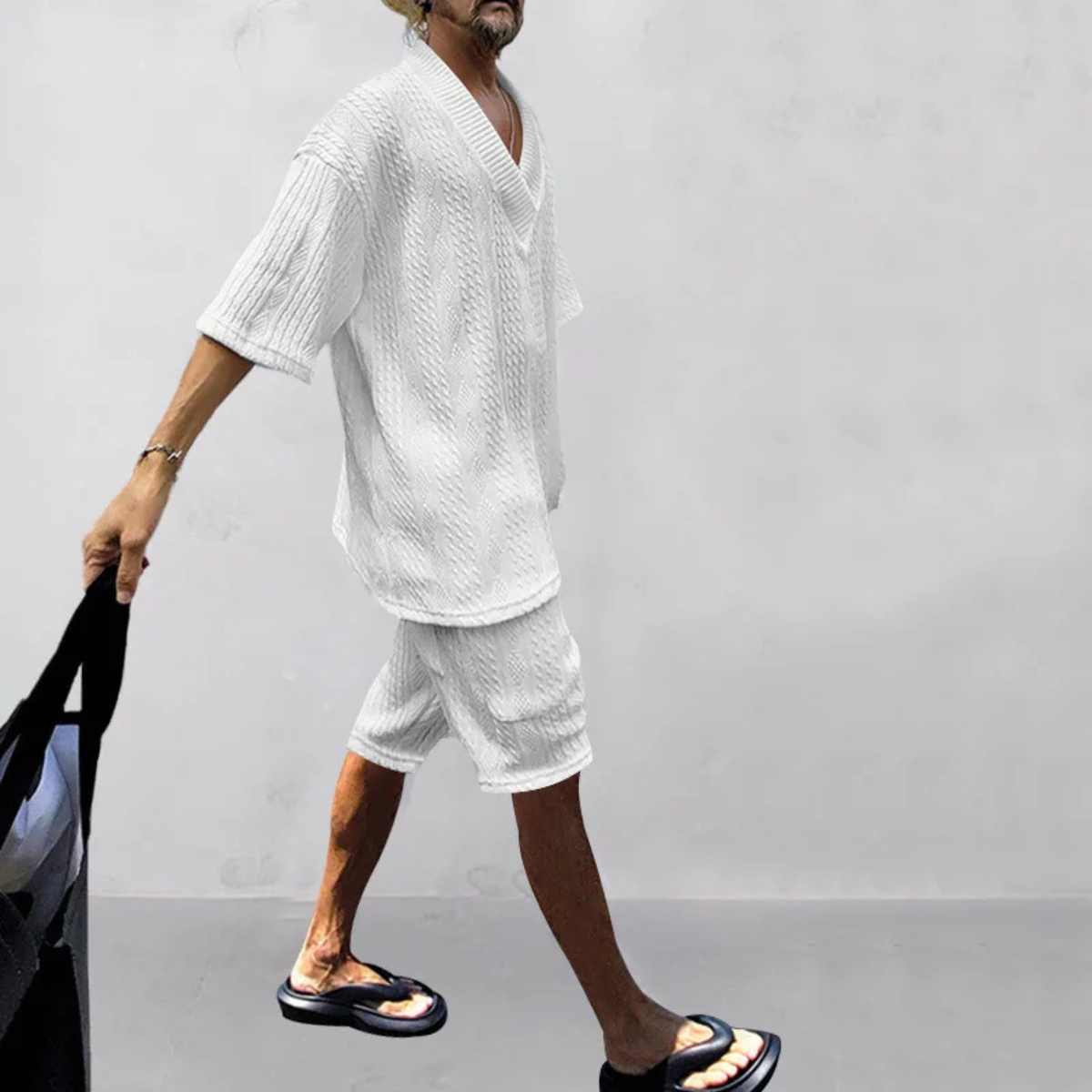 Men's Breathable Knit Polo Shirt And Shorts Set