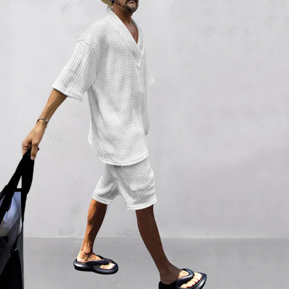 Men's Breathable Knit Polo Shirt And Shorts Set