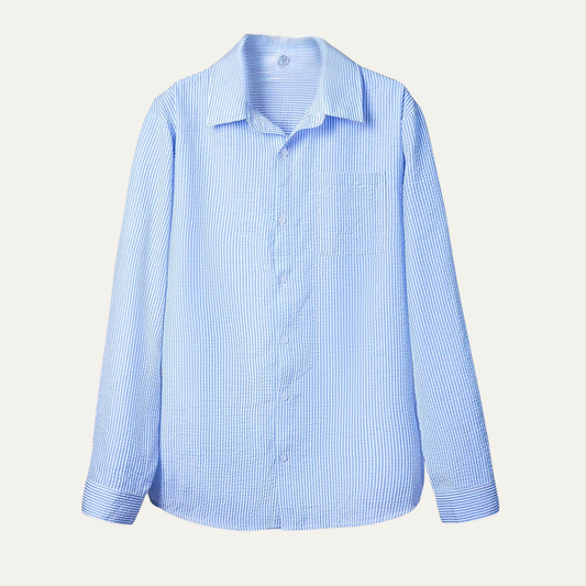 Men's Linen Button Up Shirt Lightweight Blue Striped - Fashinoza