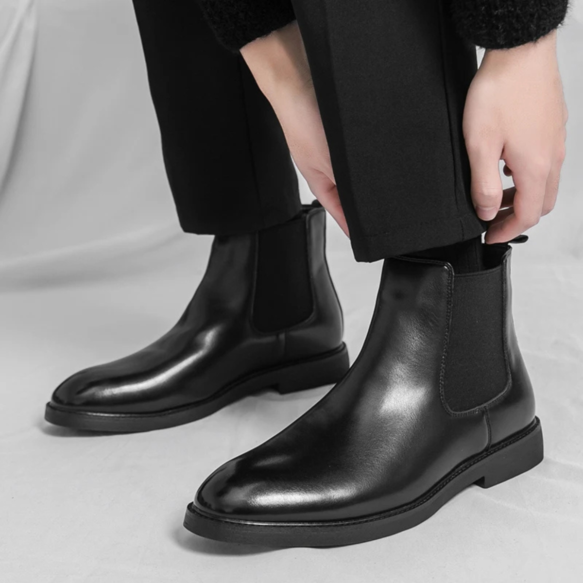 Men's Chelsea Ankle Boots Pointed Toe Black