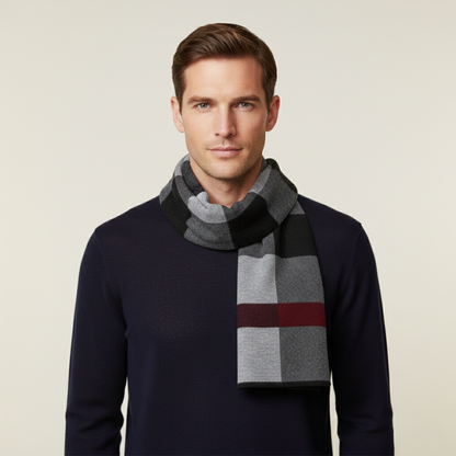 Men's Plaid Scarf Classic Knit Wool Red