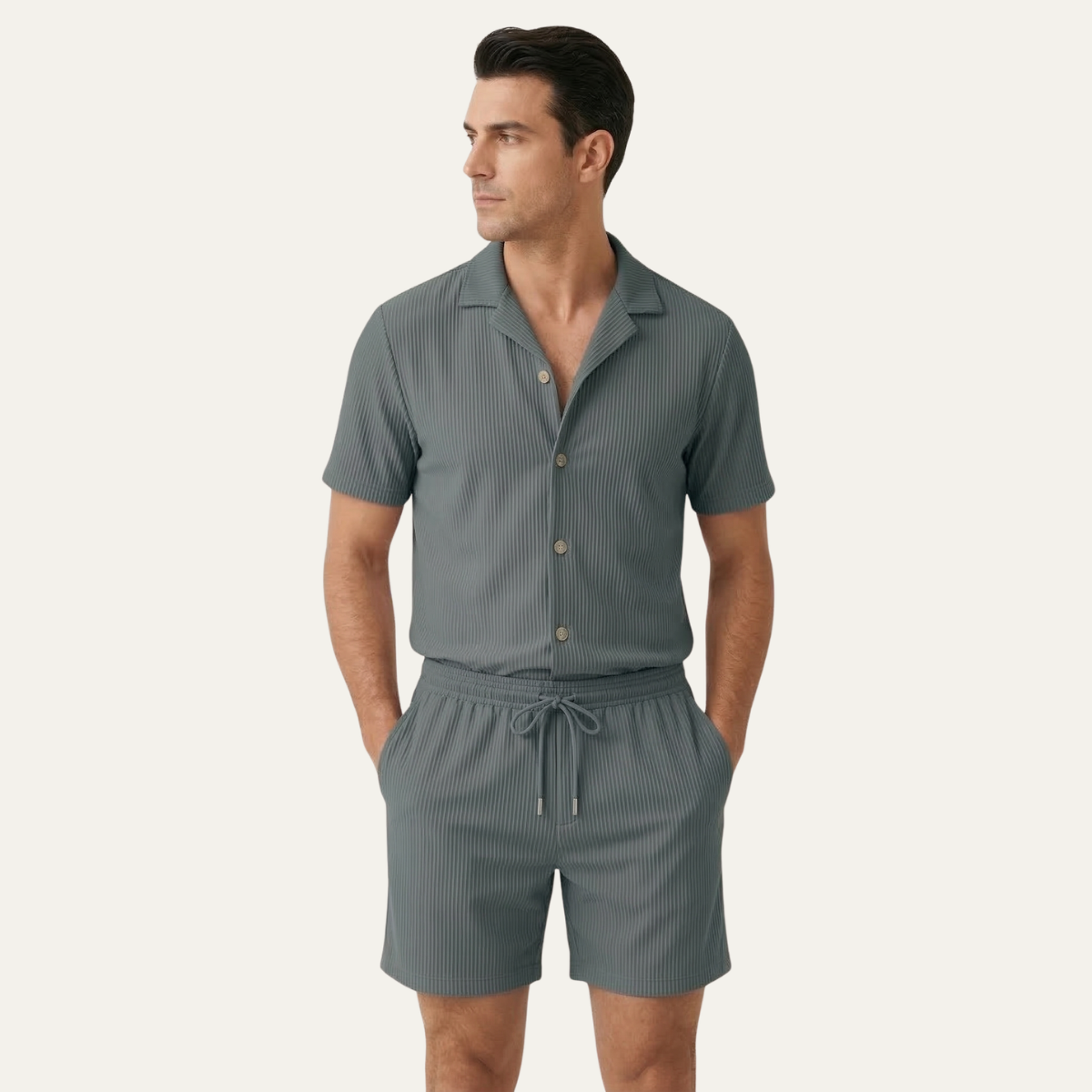 Men's Ribbed Summer Set Shirt And Shorts