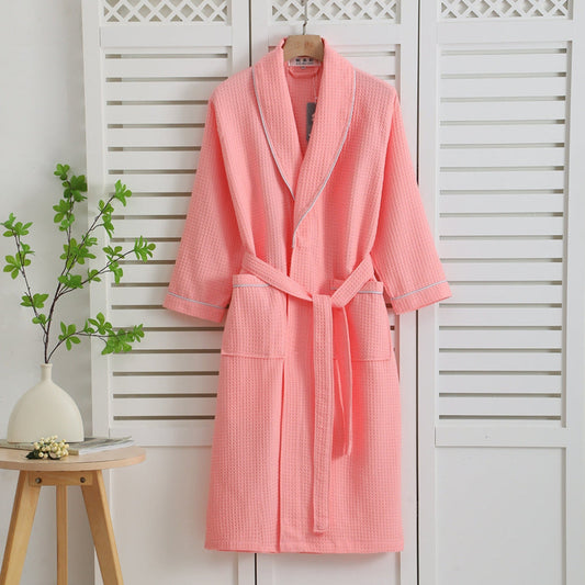 Cotton Waffle Bathrobe Lightweight Kimono Style - Fashinoza