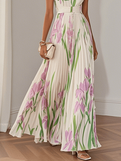 Women's Floral Maxi Dress Square Neckline Wide Straps