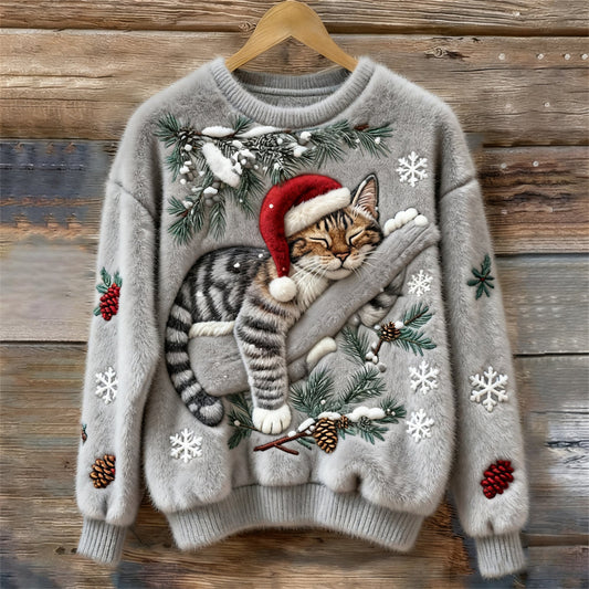 Women's Graphic Sweater 3D Kitten Design - Fashinoza