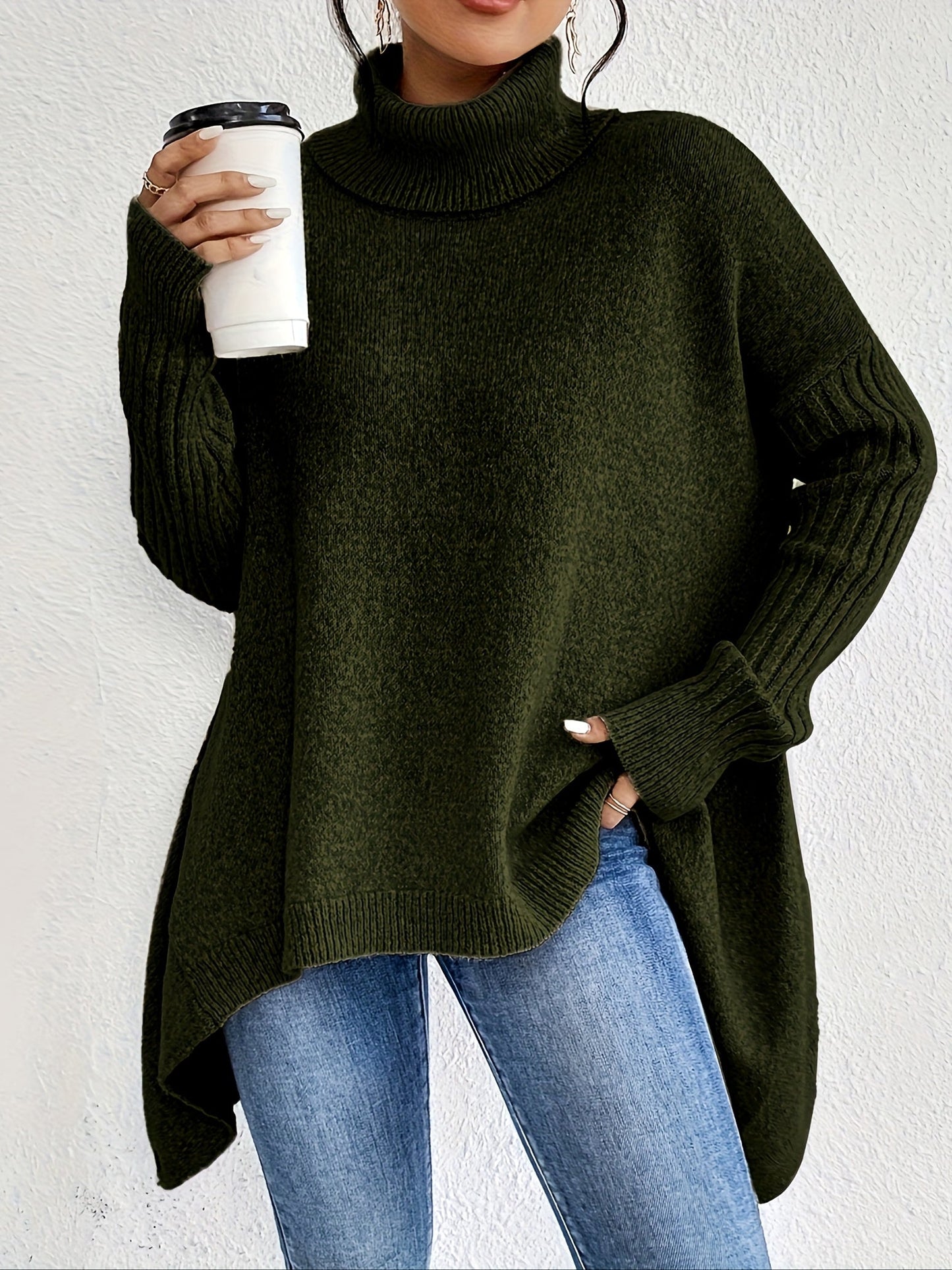 Women's Folded Turtleneck Sweater Loose Fit