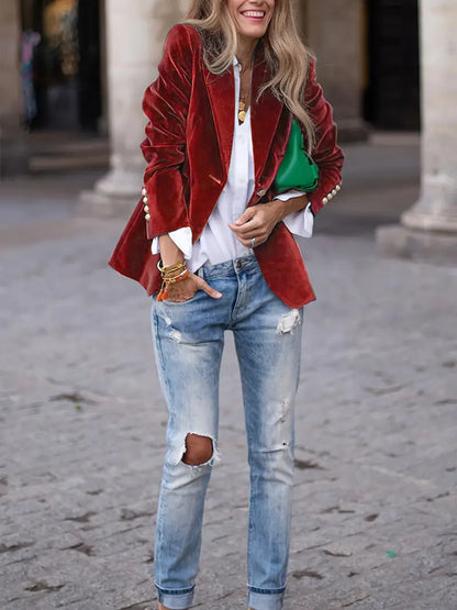 Women's Single Button Blazer Notched Lapel