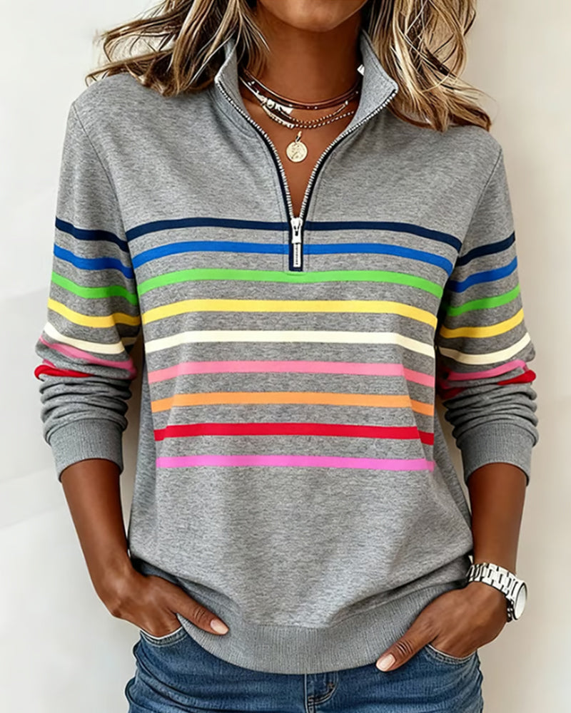 Women's Crew Neck Sweatshirt Ribbed Hem - 
Fashinoza