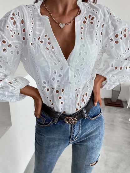 Women's Deep V-Neck Long Sleeve Blouse