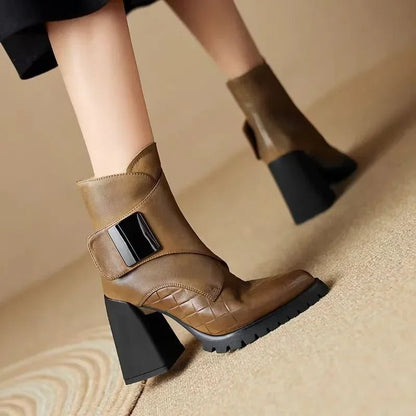 Women's Ankle Boots Square Toe Block Heel