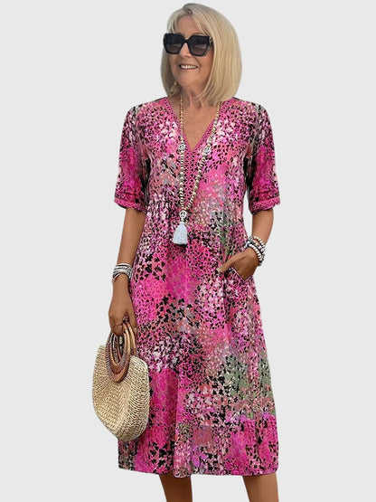 V-Neck Printed Midi Dress