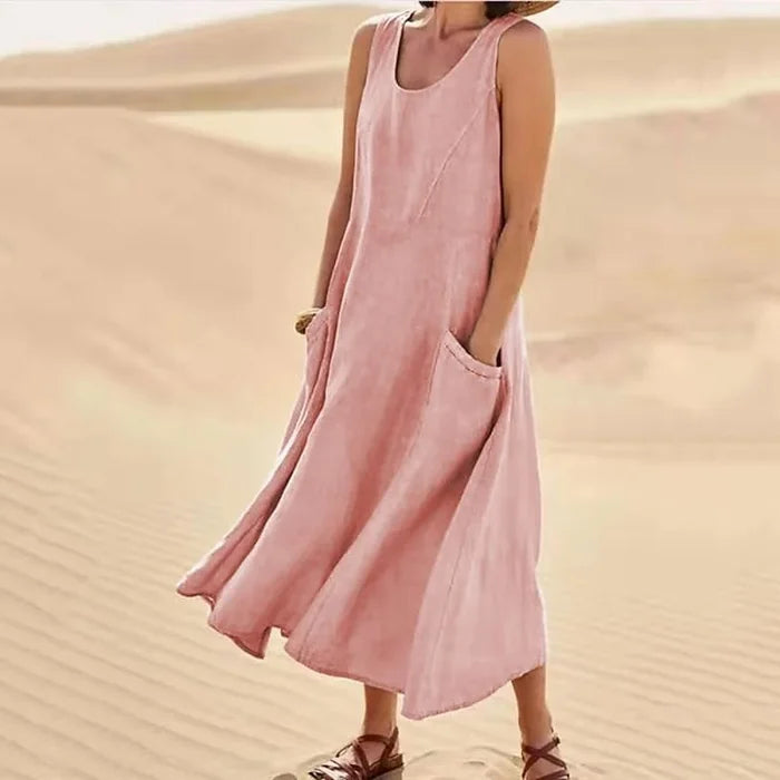 Women's Scoop Neck Dress with Front Pocket - Fashinoza