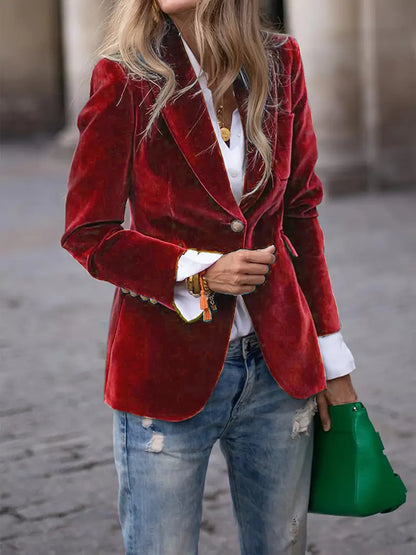 Women's Single Button Blazer Notched Lapel