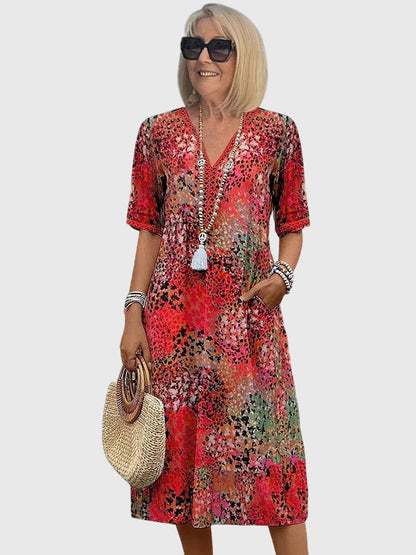 V-Neck Printed Midi Dress