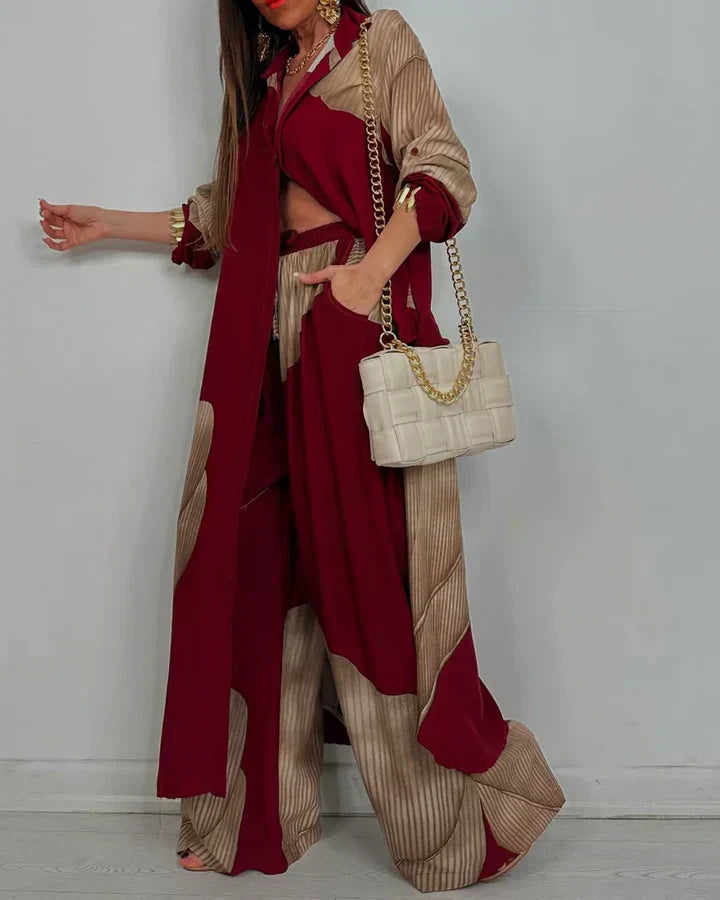 Women's Wide Leg Pants Outfit Set Button Front