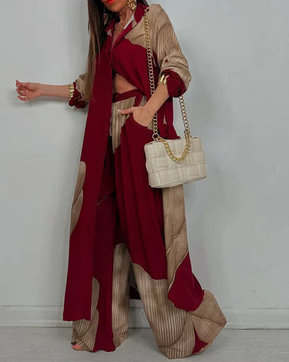 Women's Wide Leg Pants Outfit Set Button Front