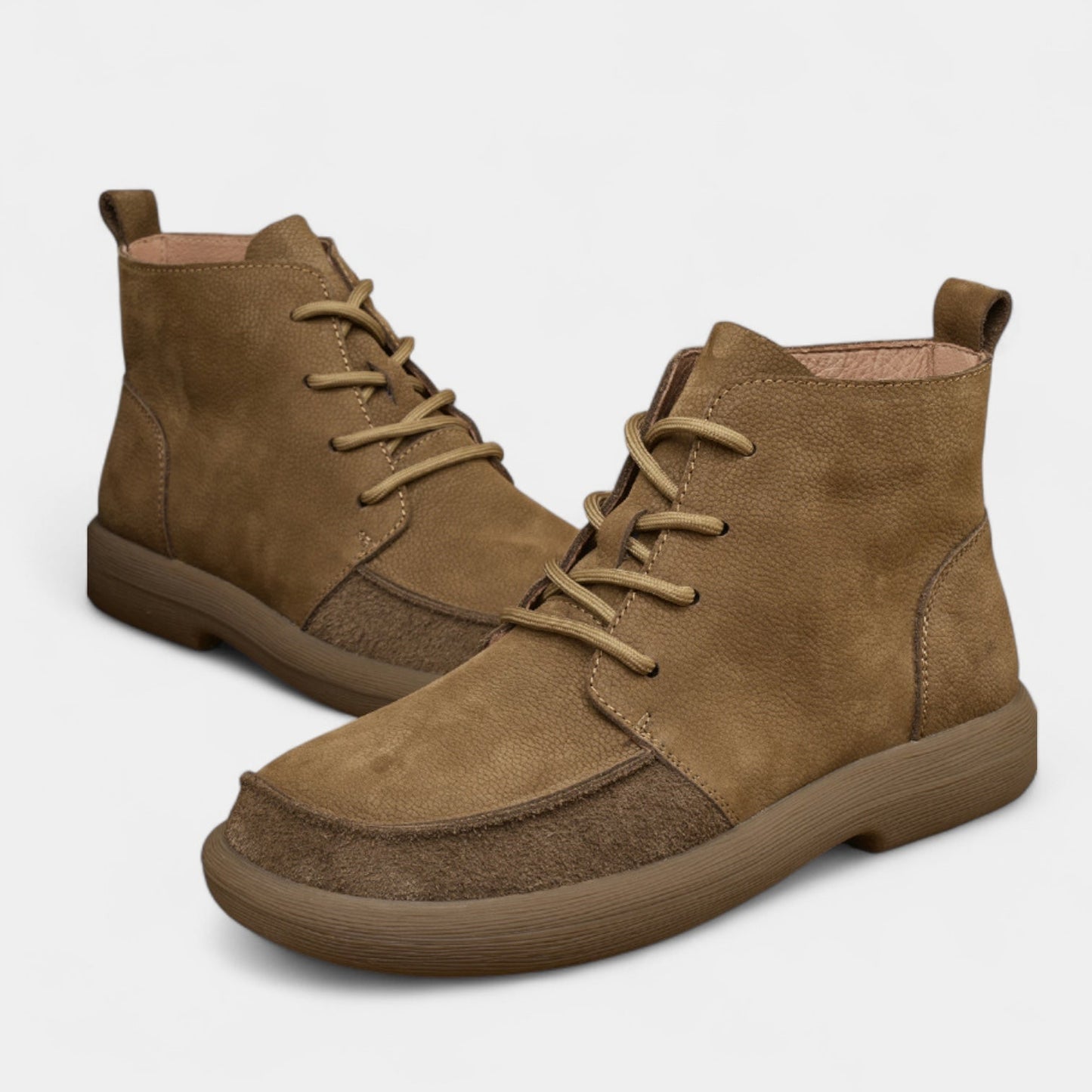 Men's Genuine Leather Barefoot Ankle Boots Wide Toe Box Flat Sole Lace-Up Shoes