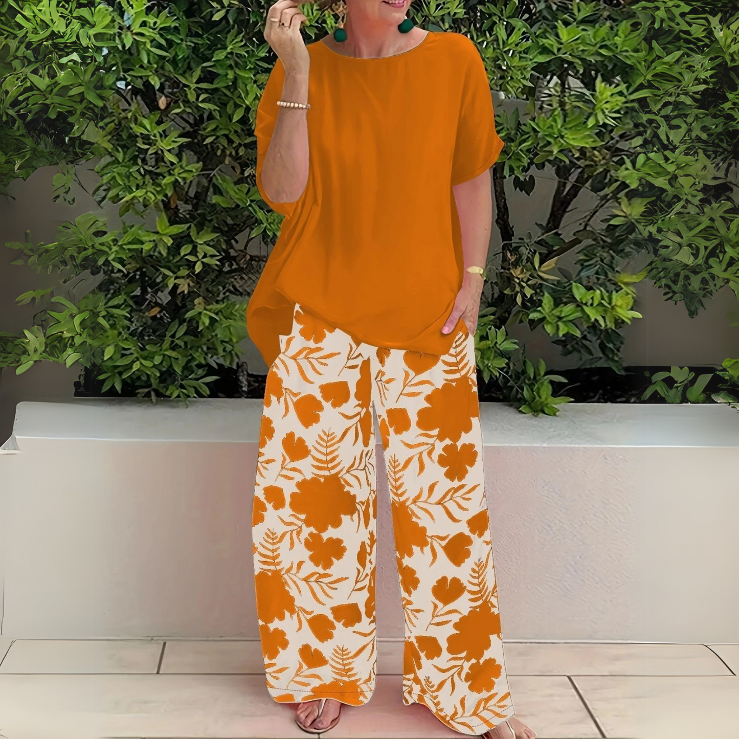 Women's Short Sleeve Wide Leg Outfit Set