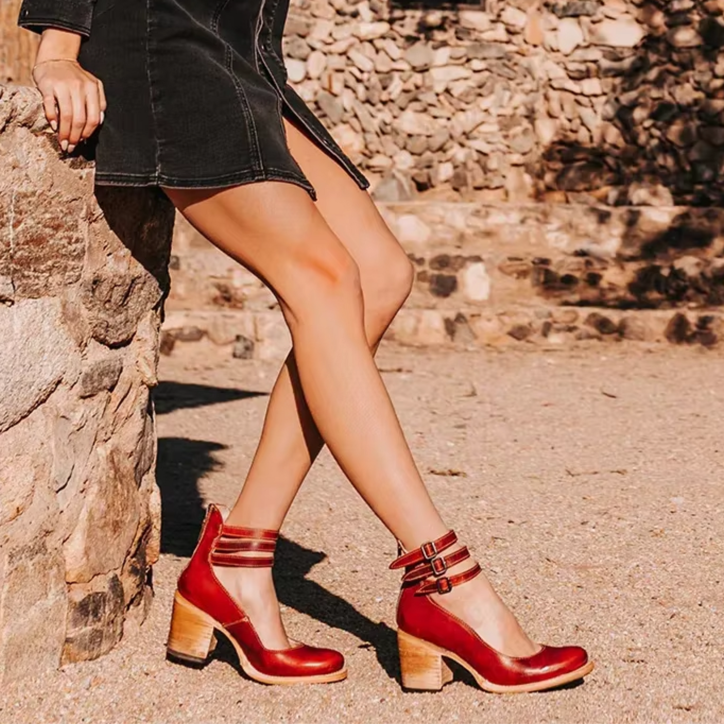 Women's Block Heels Buckle Strap