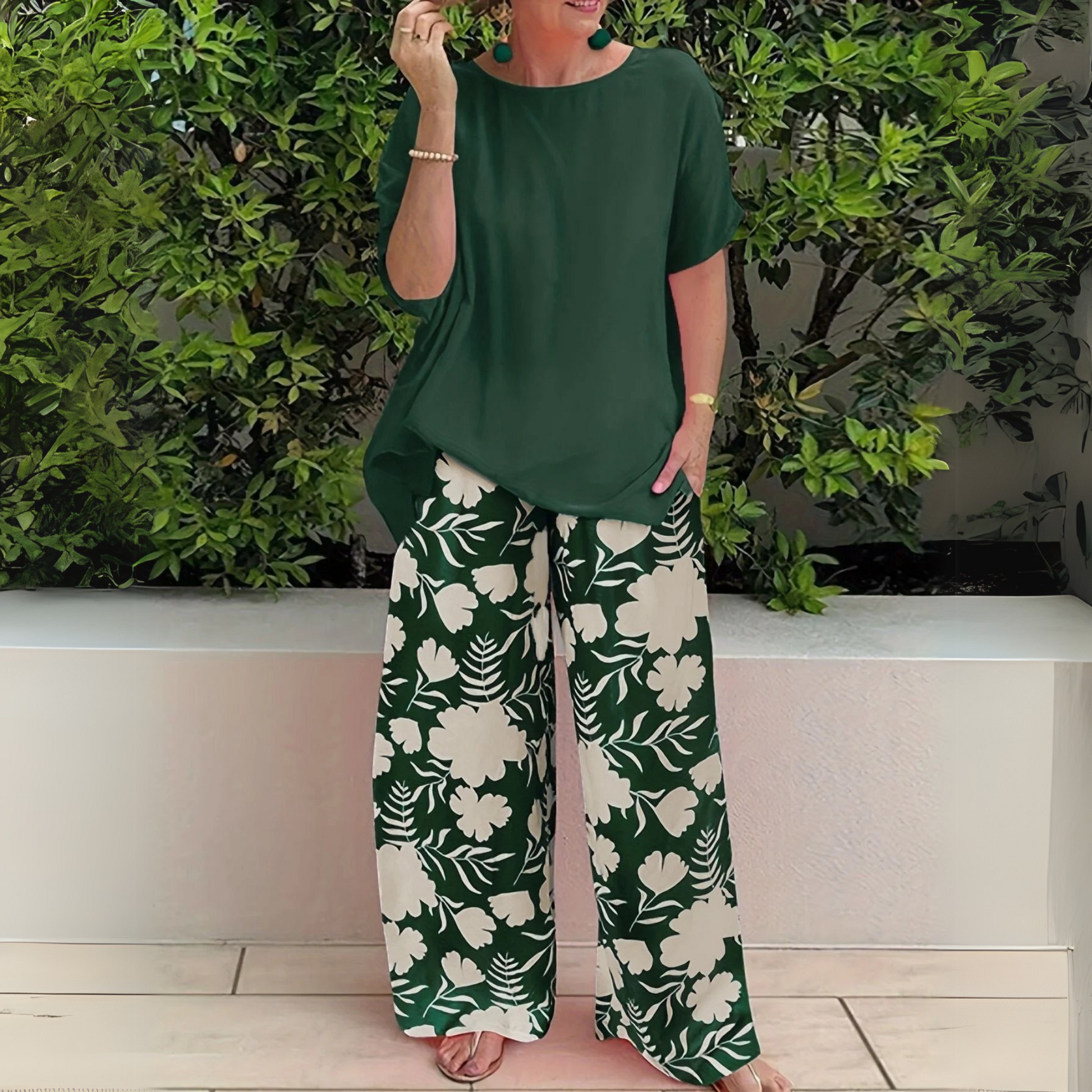 Women's Short Sleeve Wide Leg Outfit Set - Fashinoza
