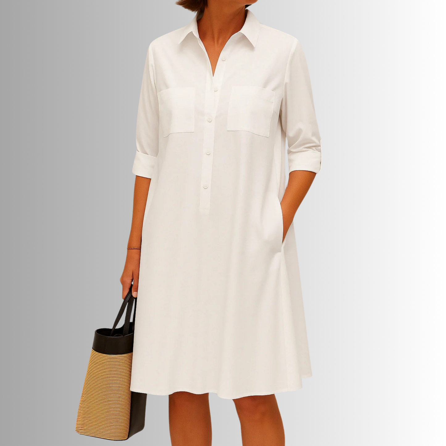 Women's Short Sleeve Dress Rolled Cuff