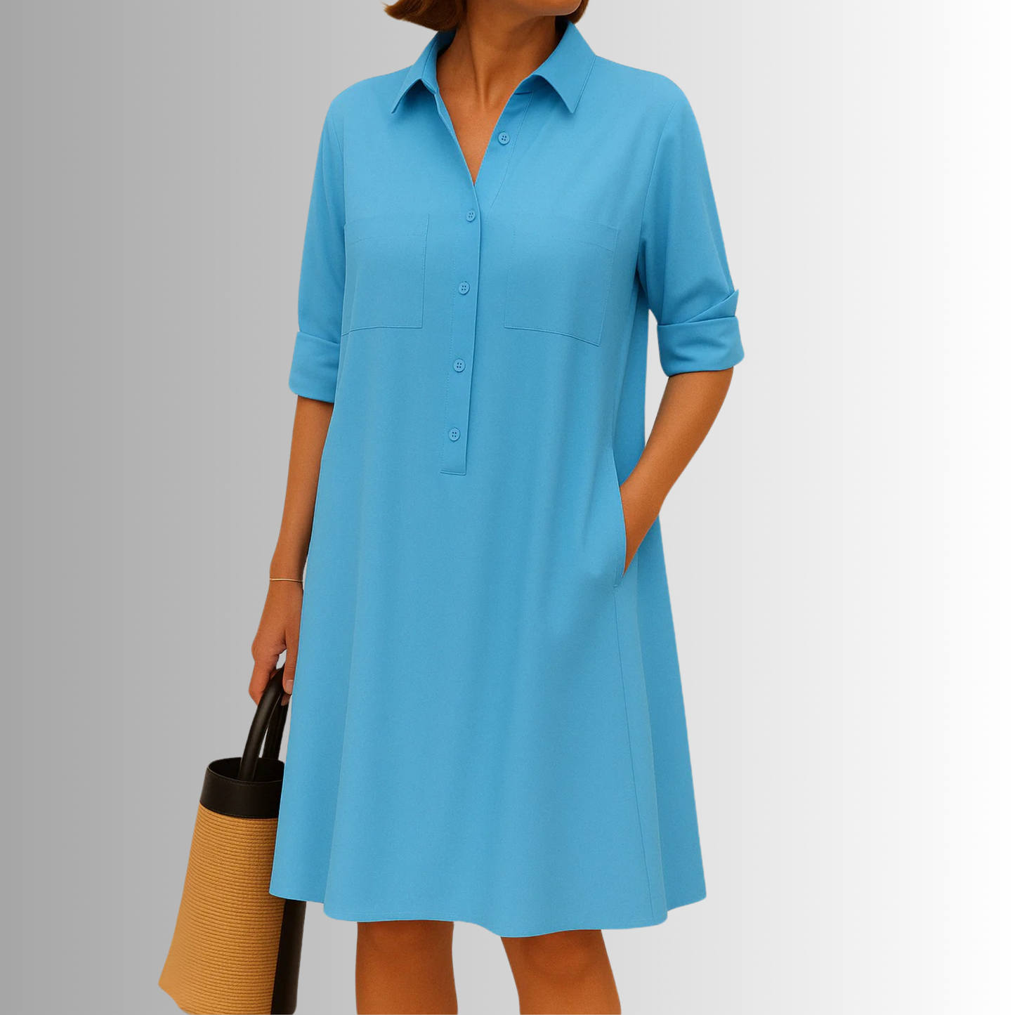 Women's Short Sleeve Dress Rolled Cuff