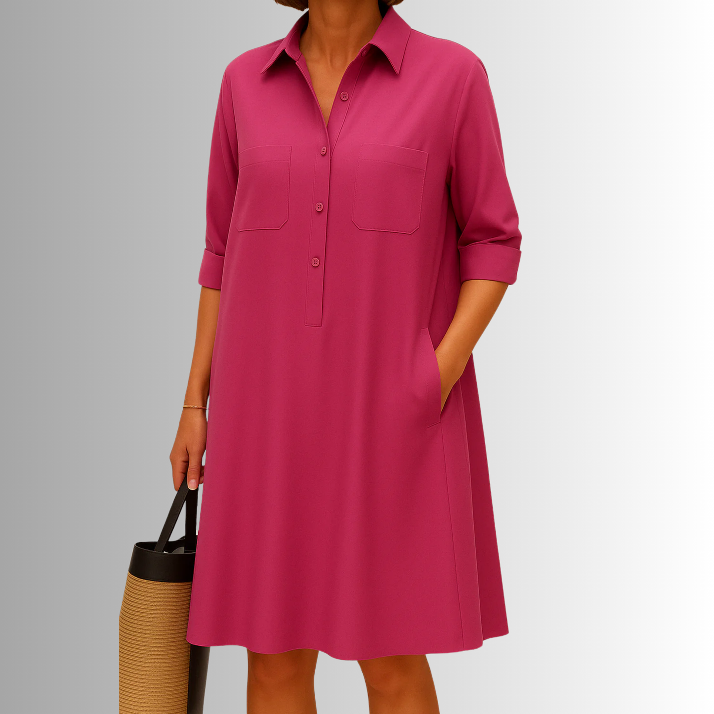 Women's Short Sleeve Dress Rolled Cuff