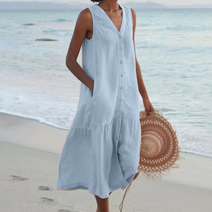 Women's Sleeveless Maxi Dress Button Front