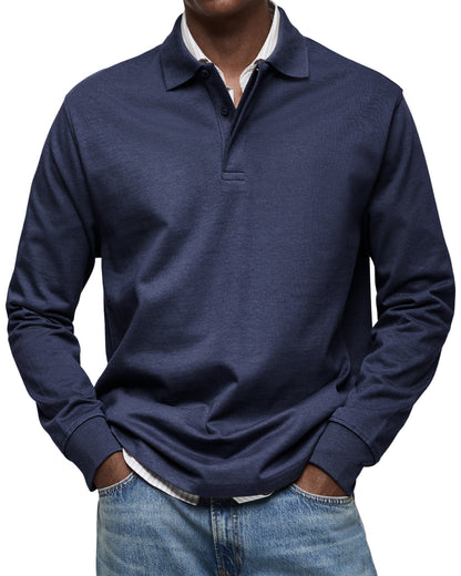 Men's Long-Sleeve Polo Shirt Cotton Button Collar - 
Fashinoza