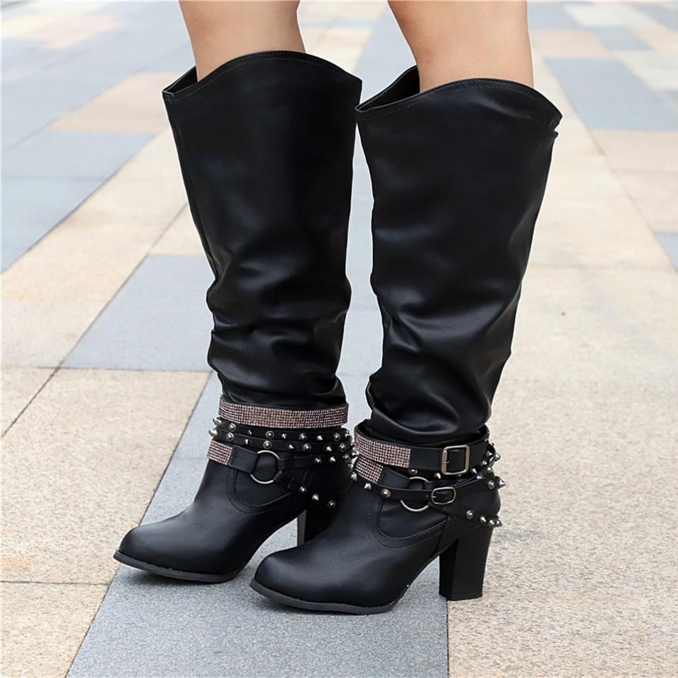 Women's Knee-High Slouchy Block Boots