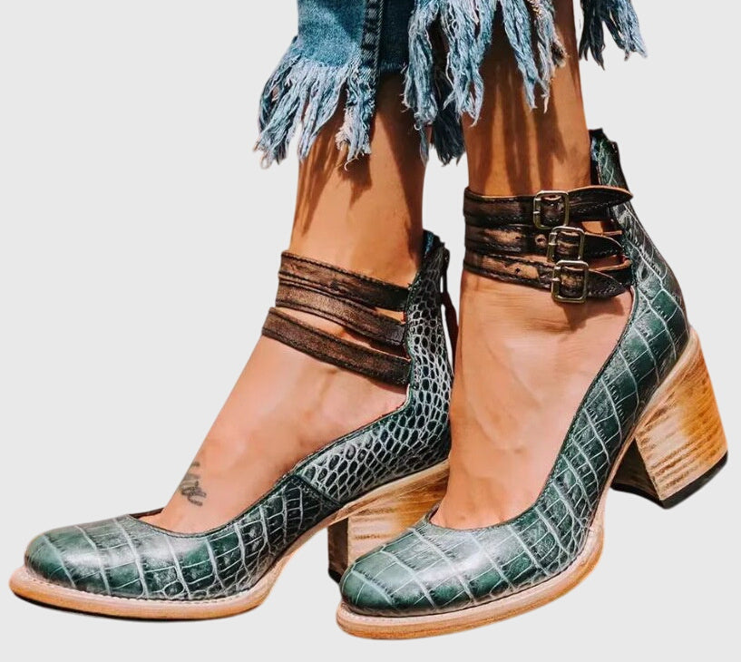 Alana | Womens Buckle Strap Block Heel Boots