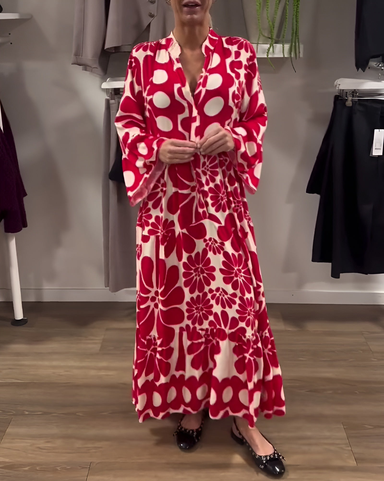 Women's Maxi Dress Tummy Control Flowy Print Black Evening - Fashinoza