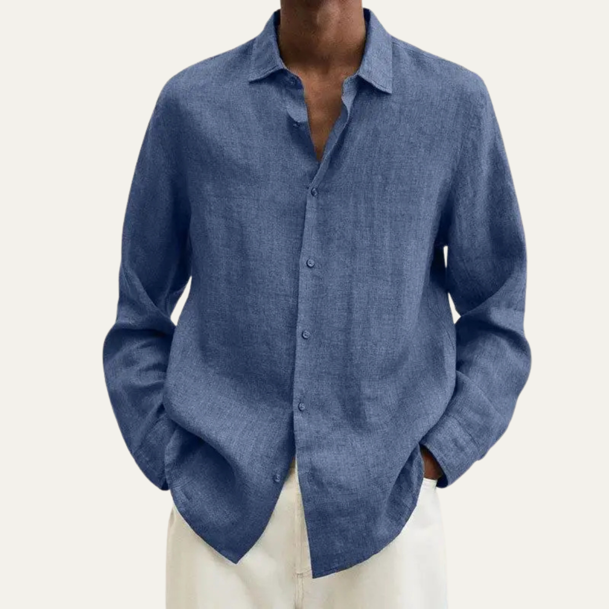 Alderhill Men's Linen Cotton Shirt Breathable Turn Down Collar