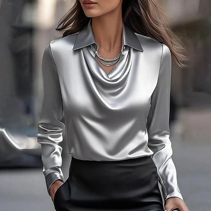 Women's V-Neck Blouse Shiny Elegant