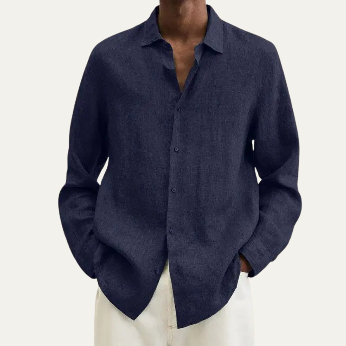 Alderhill Men's Linen Cotton Shirt Breathable Turn Down Collar