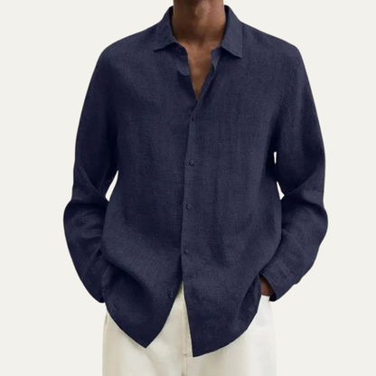 Alderhill Men's Linen Cotton Shirt Breathable Turn Down Collar