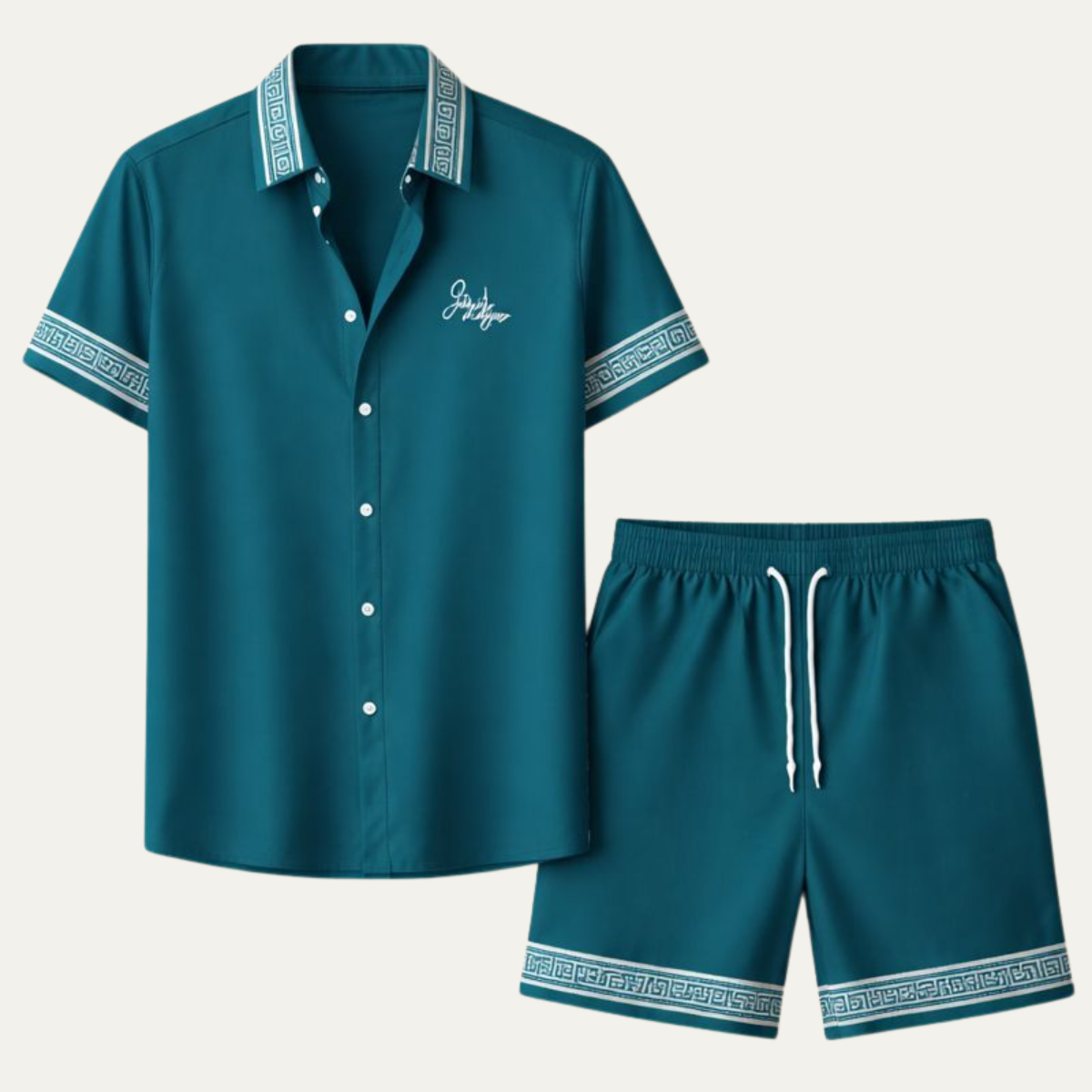 Men's Retro Print Shirt And Shorts Set - Fashinoza
