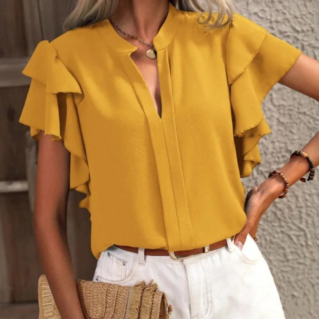Women's Ruffle Short Sleeve Blouse V-Neck