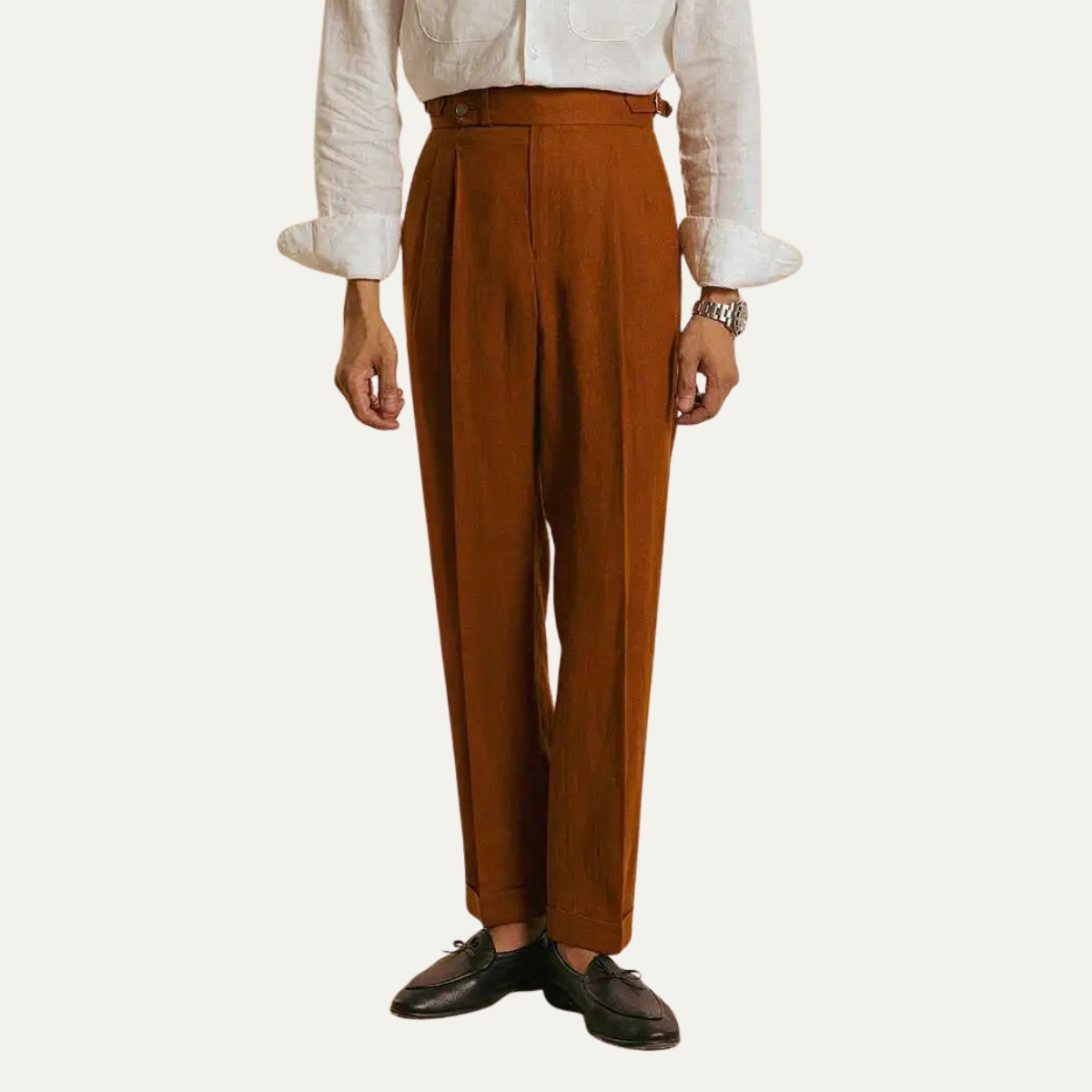 Men's High Waist Linen Dress Pants