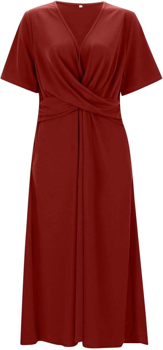 Women's V-Neck Short Sleeve Dress - Fashinoza
