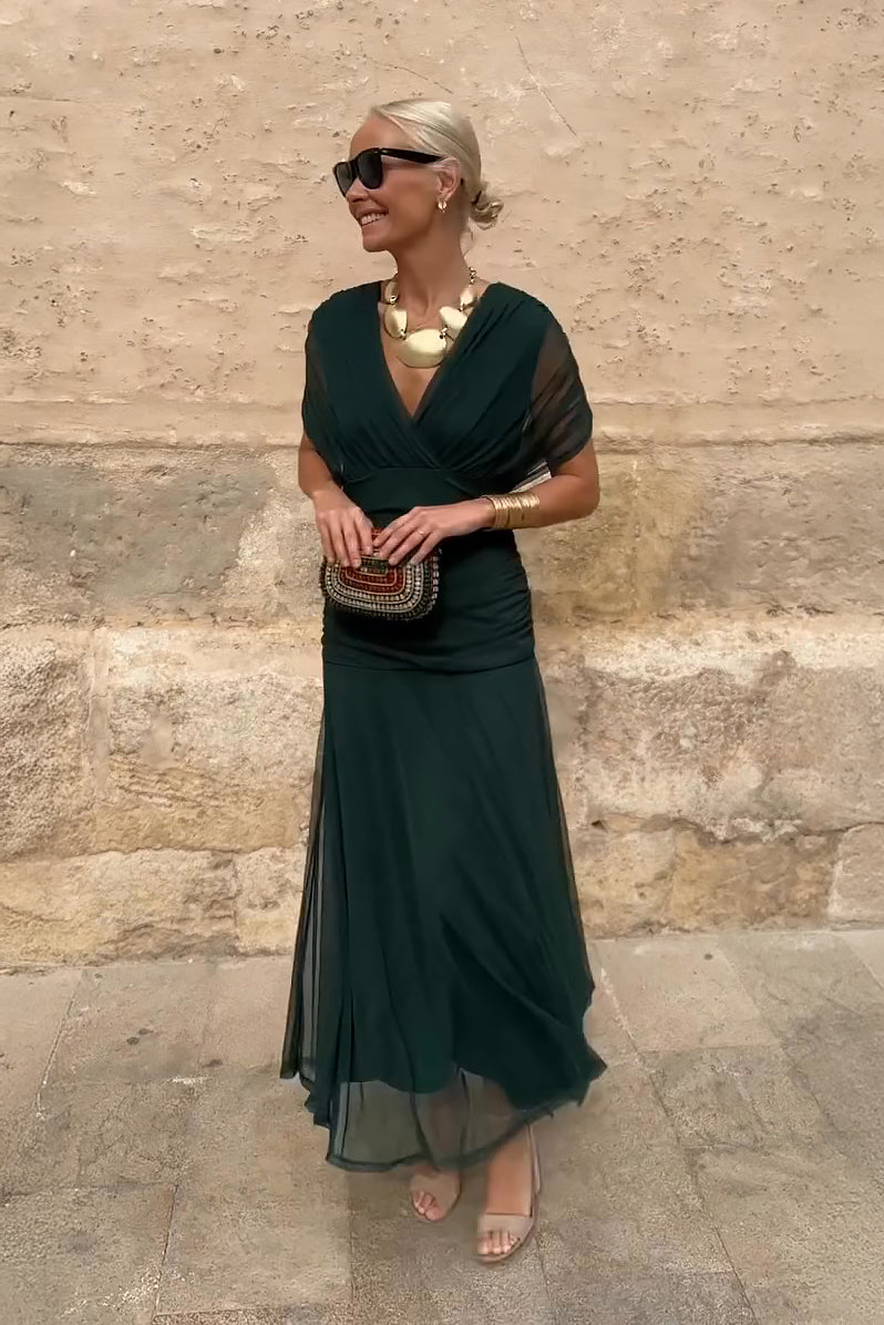 Women's Maxi Dress V-Neck Flowy Design - Fashinoza