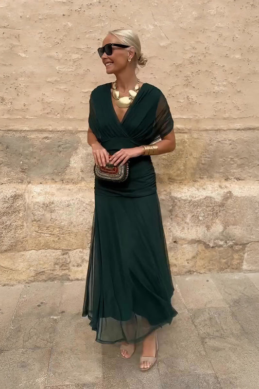 Women's Maxi Dress V-Neck Flowy Design - Fashinoza