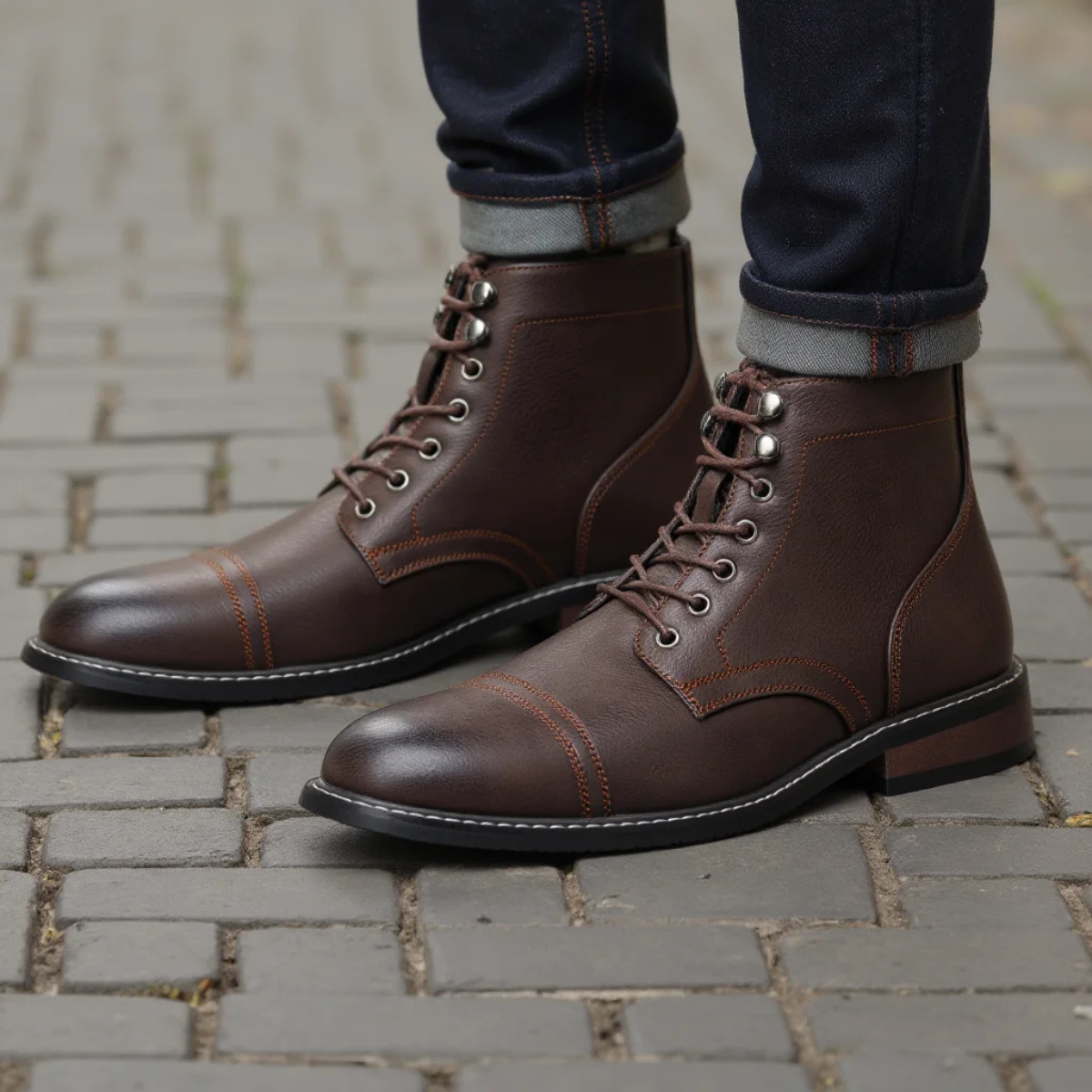 Porto Cervo Men's Leather Ankle Boots Lace Up Brown