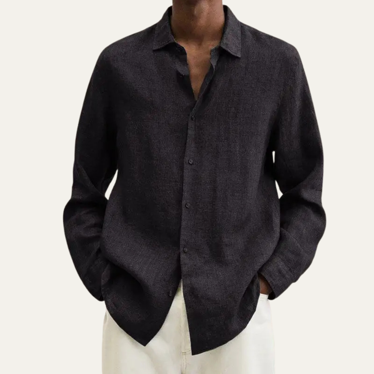 Alderhill Men's Linen Cotton Shirt Breathable Turn Down Collar