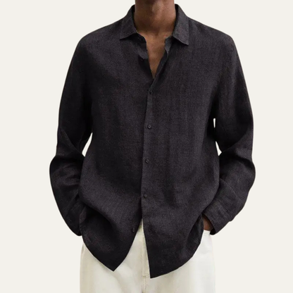 Alderhill Men's Linen Cotton Shirt Breathable Turn Down Collar